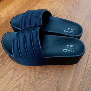black chunky platform slides sandals